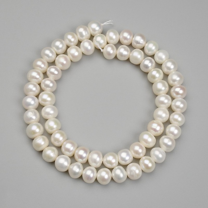 Mărgele din perle de râu, diametru 6,5–7×7 mm, pe șnur, lungime 36 cm+