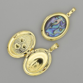 Pandantiv haliotis oval din metal auriu 32x20 mm +- pentru păstrarea fotografiei