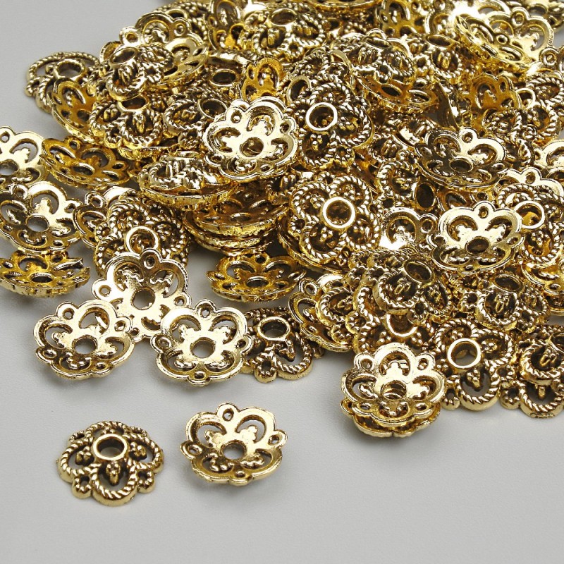 Furnituri capace pentru mărgele, culoare metal auriu, diametrul capacului 8 mm +/- gaură 2 mm +/- ambalare 20 g (~118 buc.)