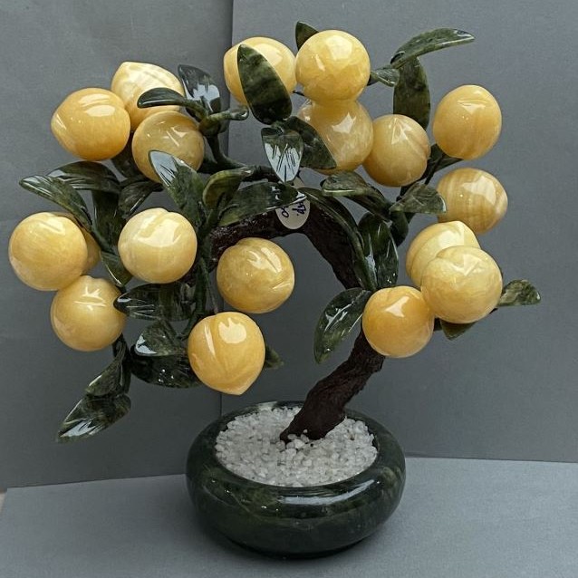 Suvenir — Copac decorativ din piatră naturală onix, marmură și nefrit, 30–33 mm, flexibil, lungime 25 cm