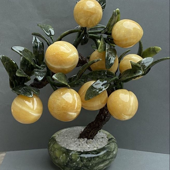 Suvenir Copac decorativ din piatră naturală Onix Marmură Nefrit 44-46 mm, flexibil, lungime 25 cm