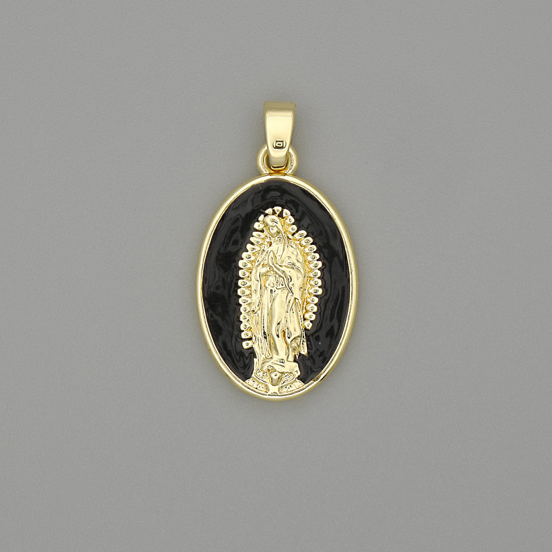 Pandantiv cu imaginea Maicii Domnului, email auriu, metal auriu, diametrul 29×18 mm+