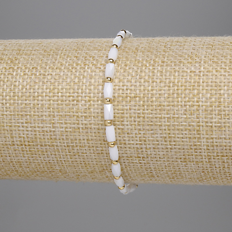 Brățară din cristal ceh alb, tăiat cilindric, 5×3 mm ± bilă de 2 mm ±, lungime 18 cm, pe elastic