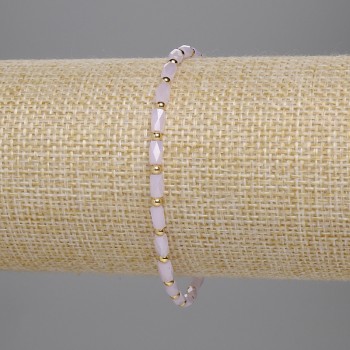 Brățară cu cristal ceh roz facetat, cilindru 5×3 mm +/-, mărgele 2 mm +/-, lungime 18 cm, elastice