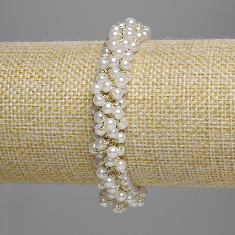Elastic pentru păr cu mărgele albe de 4 mm+