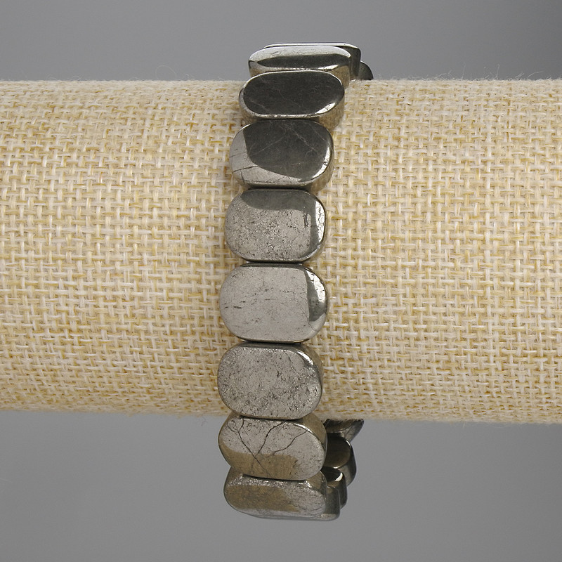 Brățară din pirită, zale netede 15×10 mm, lungime 18 cm, extensibilă