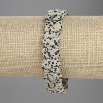 Brățară din jasper Dalmațian, verigi fațetate de aproximativ 14×10 mm, lungime 18 cm, elastic