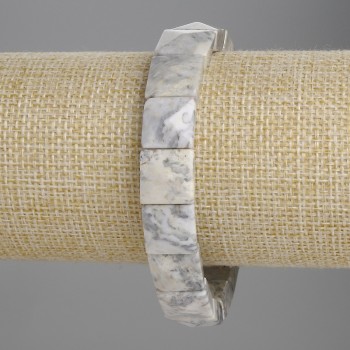 Brățară din jasper gri, lanțuri fațetate 12x12 mm, lungime 18 cm, elastică