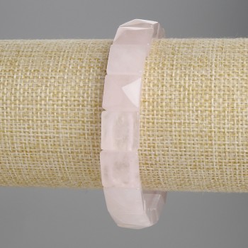 Brățară din cuarț roz, verigi tăiate 12×12 mm, lungime 18 cm ±, extensibilă