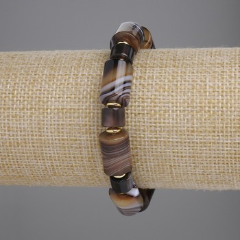 Brățară din agat cilindrică, diametrul 14×10 mm ± 8,5×6 mm, cu inserții metalice, lungime 18 cm ± pe elastic