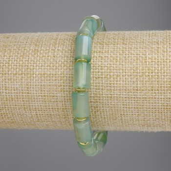 Brățară din agat cilindric, diametru 11,5×7,5 mm +/- cu inserții metalice, lungime 18 cm +/- elastică