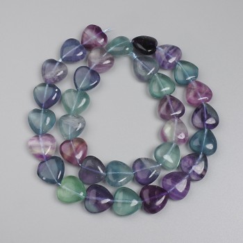 Mărgele din fluorit în formă de inimă, diametrul 12 mm ±, pe șnur, lungime 38 cm+