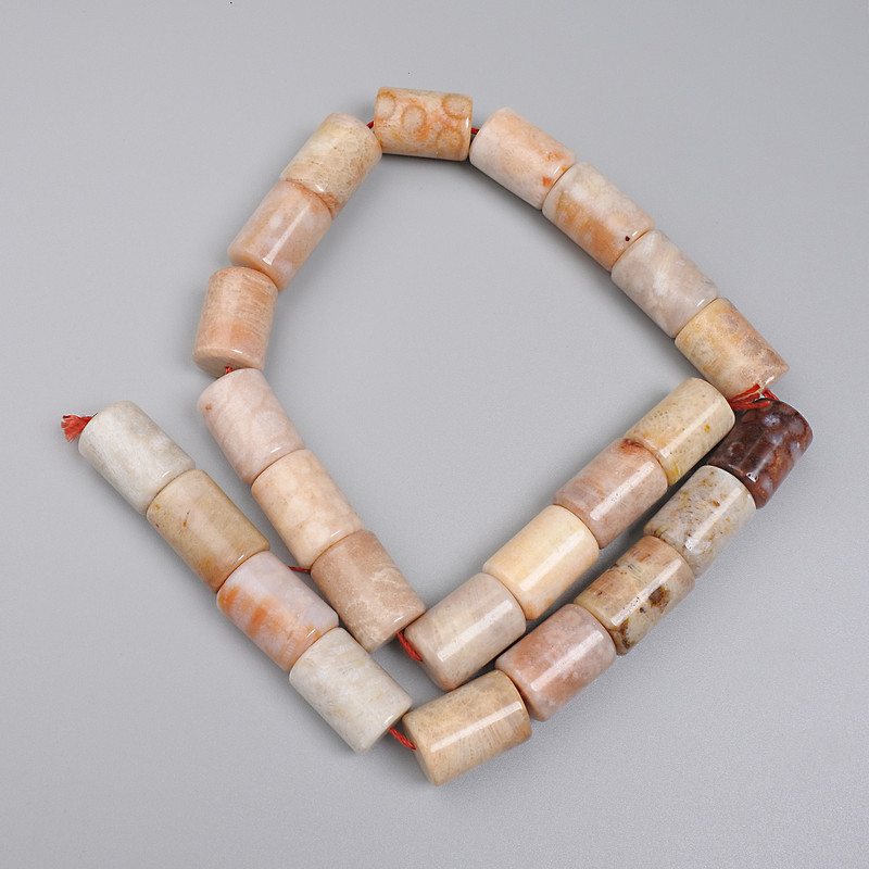 Mărgele cilindrice din coral pietrificat, diametrul 16x12 mm, pe șnur, lungime 38 cm+