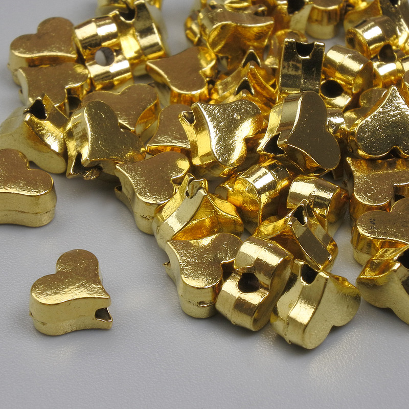 Inserție de mărgea în formă de inimă, culoare aurie, diametru 6 mm, gaură 1 mm, ambalaj 20 g (~50 buc.)