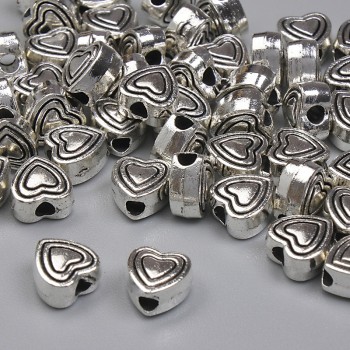 Inserție pentru mărgele în formă de inimă, culoare metalică argintie, diametrul 6 mm +/- gaură, diametrul 1,6 mm +/- ambalare 20 g (~45 buc.)
