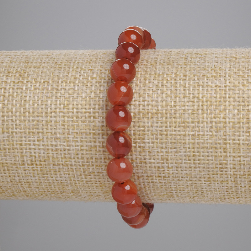 Brățară din carneol, mărgele netede, diametru 8 mm, lungime 18 cm, elastic