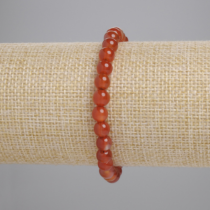 Brățară din carneol cu bile netede, diametrul de 6 mm, lungime 18 cm, pe bandă elastică