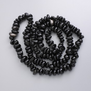 Mărgele argintii din obsidian natural, fațetate, pe fir, diametrul 9-13×4-7 mm, lungime 80 cm