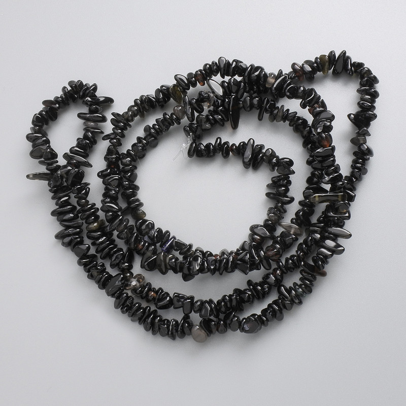 Mărgele din obsidian argintiu, granule de piatră naturală pe ață, diametru 5-8 mm, dimensiuni 5×2–4 mm, lungime 78 cm