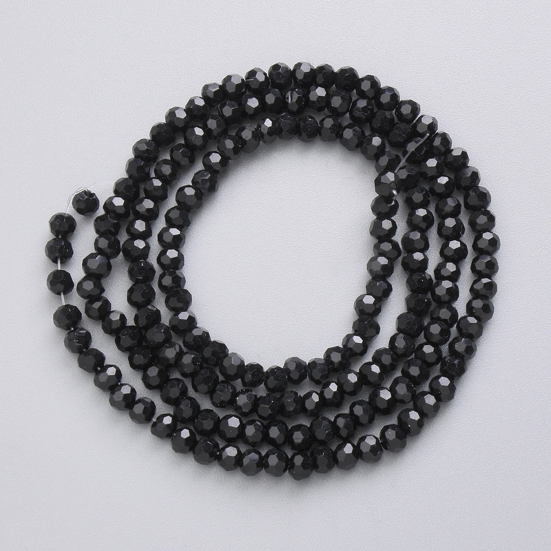 Mărgele din cristal ceh pe fir, negre, mat, cu fațete, diametrul de 3 mm ±, lungime de 41 cm ±