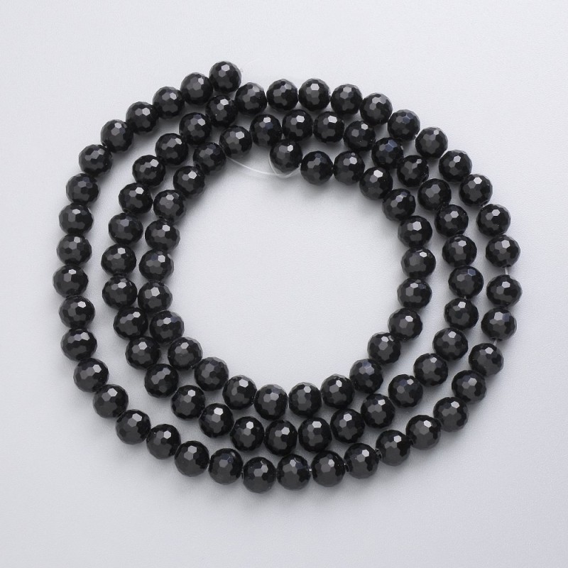 Mărgele negre mate din cristal ceh pe fir, bilă facetată de 6 mm, lungime aproximativă 52 cm