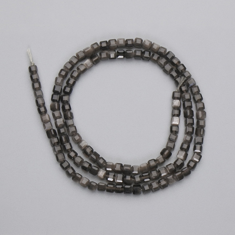 Mărgele argintii din obsidian, cub facetat, diametru 3×3 mm ± pe șnur, lungime 39 cm+