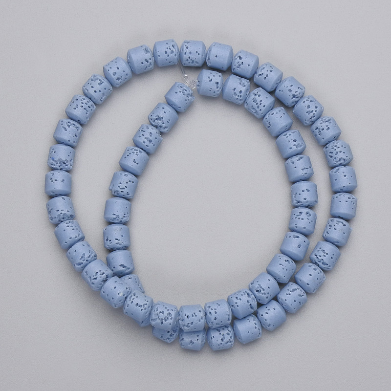 Mărgele din lavă vulcanică albastră, cilindrice, diametrul 6x6 mm, pe șnur, lungime 38 cm