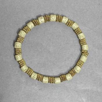 Brățară din lavă cilindrică 6x6 mm ± cu inserții metalice, lungime 18 cm ± extensibilă