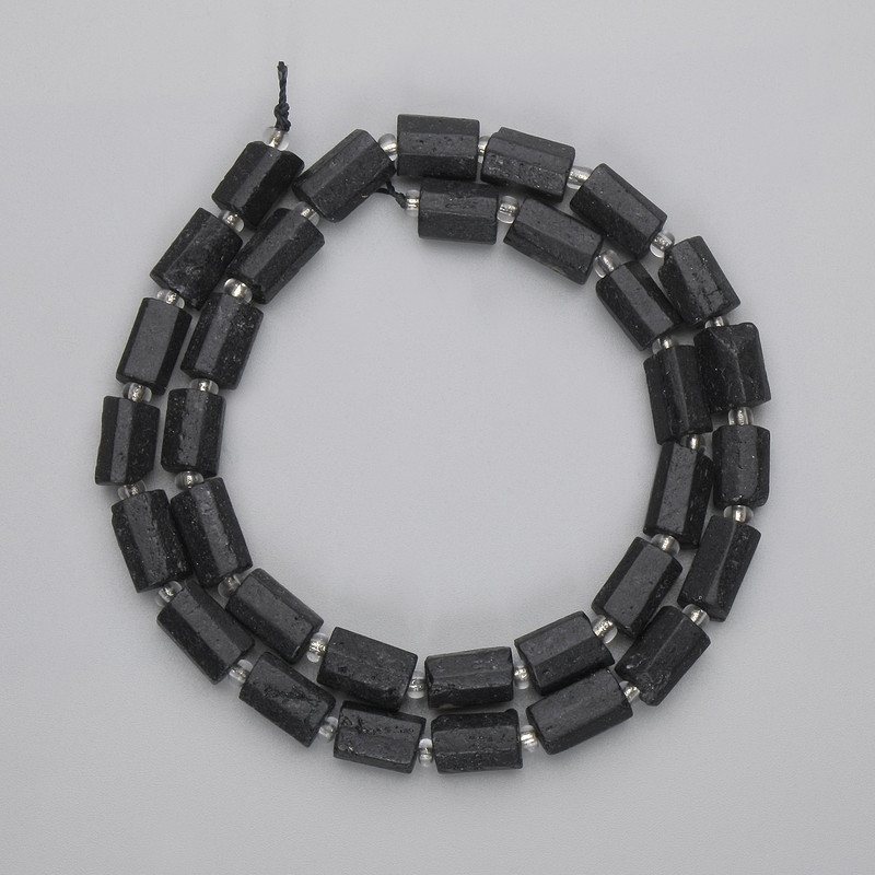 Mărgele din turmalin Sherl, tăiate, diametrul aproximativ 9,5–11×6,5 mm, lungime 39 cm ±, pe șnur