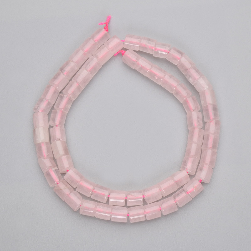 Mărgele roz de cuarț cilindrice, diametrul 6x6 mm, pe șnur, lungime 38 cm +