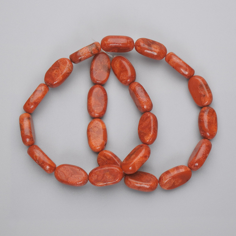 Mărgele poroase din coral buretos oval, diametrul 18×11 mm +/- pe fir, lungime 42 cm+