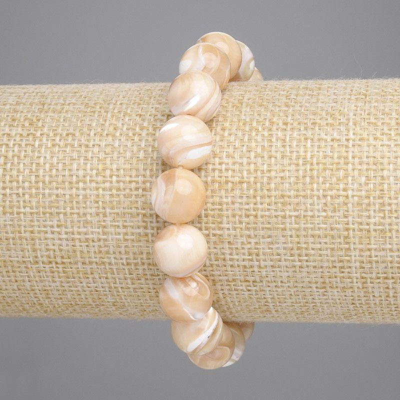 Brățară bej din sidef, mărgele netede, diametru 10,5 mm, lungime 18 cm, pe bază elastică