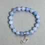 Brățară din acvamarin, bile netede, diametru aproximativ 8,5 mm, cu inserții metalice, lungime 18 cm, pe bandă elastică