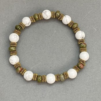 Brățară Kaholong bilă 8 mm + rondel heliotrop 6x3 mm, lungime 18 cm, pe elastic