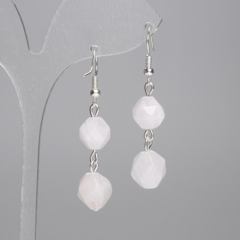 Cercei din cuarț roz, cu fațete, 10×9 mm, lungime 40 mm