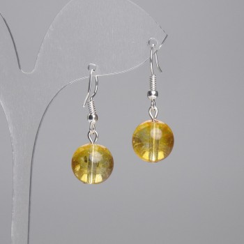 Cercei cu citrin, bilă netedă de 12 mm, lungime totală aproximativă 32 mm