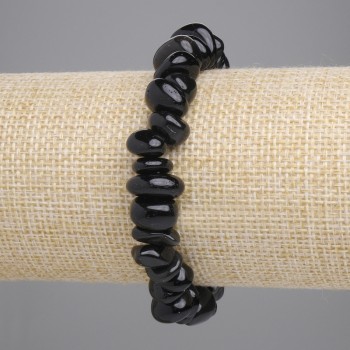 Brățară din obsidian argintiu, mărgele fațetate 8–13×4–6 mm, lungime 18 cm, pe elastic