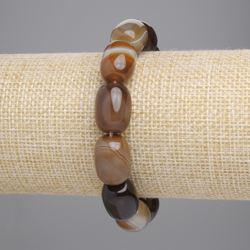 Brățară din agat, formă barilă, 15×12 mm, aproximativ 18 cm, pe bază elastică