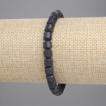 Brățară din lavă vulcanică neagră, mărgele cilindrice, diametru 6×6 mm, lungime 18 cm, elastic