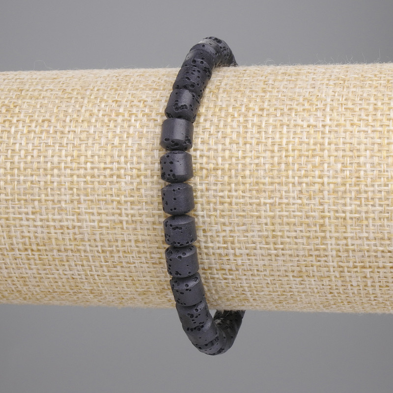 Brățară din lavă vulcanică neagră, mărgele cilindrice, diametru 6×6 mm, lungime 18 cm, elastic