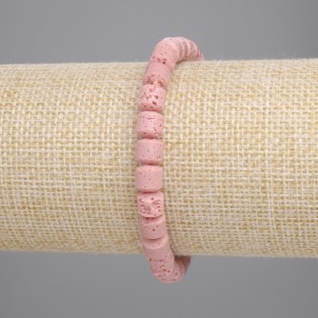 Brățară roz lavă vulcanică cilindrică, diametru 6x6 mm, lungime 18 cm, pe elastic