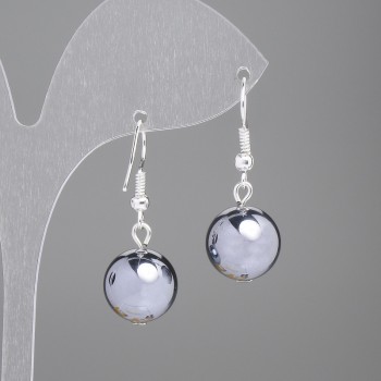 Cercei din hematit – bilă netedă, diametrul 12 mm, lungimea 33 mm