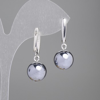 Сережки Гематит гладка кулька, діаметр 12мм+-, довжина 30мм+