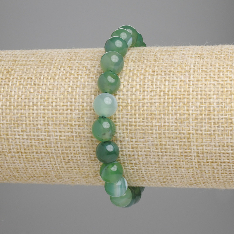 Brățară din agate verde, mărgele netede, diametru 8 mm, lungime aproximativă 18 cm, pe elastic