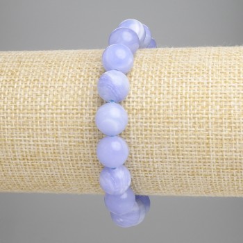 Brățară din agată albastră, bile netede de 10 mm, lungime 18 cm (+/-) (elastic)