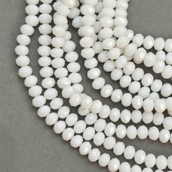 Mărgele din cristal ceh pe fir, albe mate, rondel facetat, diametrul 8x6 mm, lungime 39 cm +