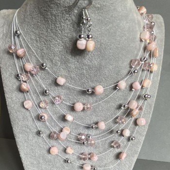 Set cercei și colier «Pe corzile sufletului» cu mărgele din perlamutru, diametrul 7 mm, 7,5×5,5 mm, lungime 45-50 cm