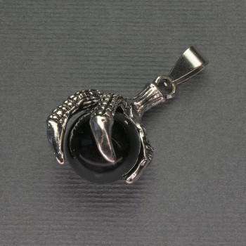 Pandantiv labă de agat cu bilă, 18×37 mm, metal argintiu