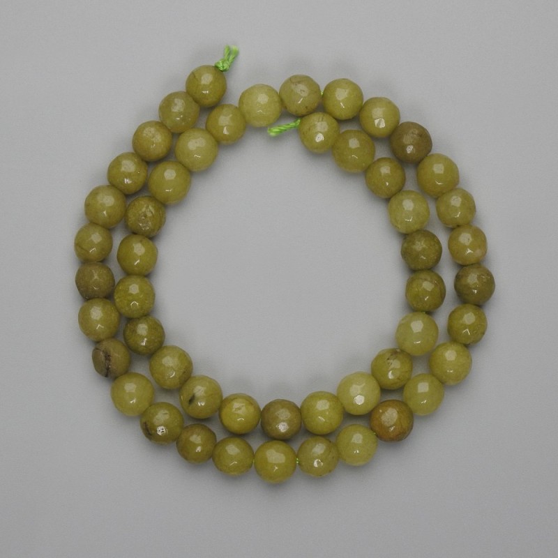 Mărgele crisolit (olivin), sferice, tăiate, diametru 7,5 mm, lungime 38 cm, pe șnur