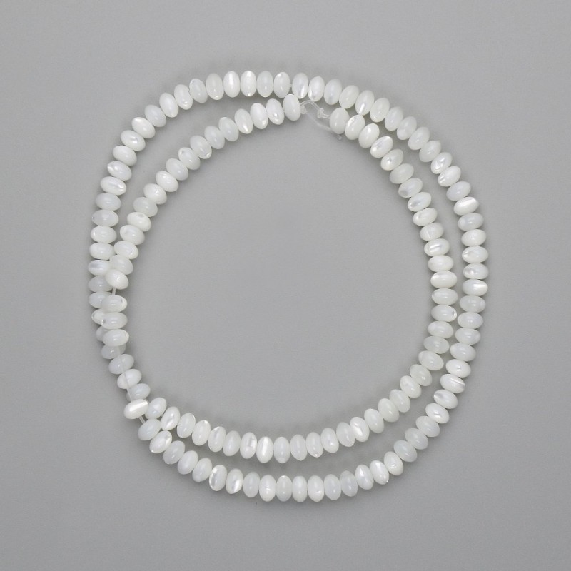 Mărgele sidef rondel, diametrul 5×3 mm, lungime aproximativă 40 cm, pe ata